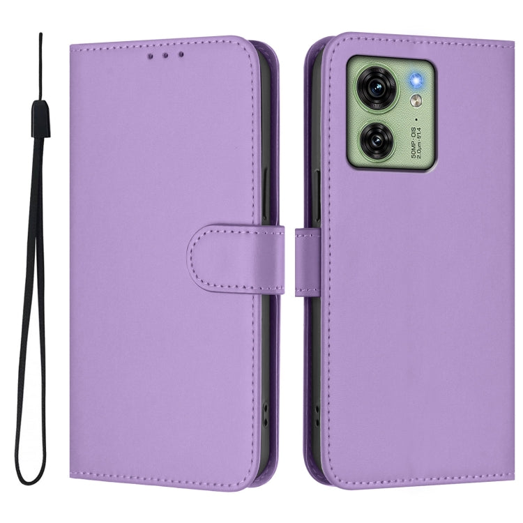 For Motorola Edge 40 5G Global Skin Feel Solid Color Leather Phone Case with Lanyard