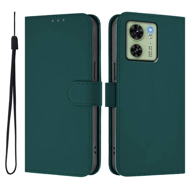 For Motorola Edge 40 5G Global Skin Feel Solid Color Leather Phone Case with Lanyard