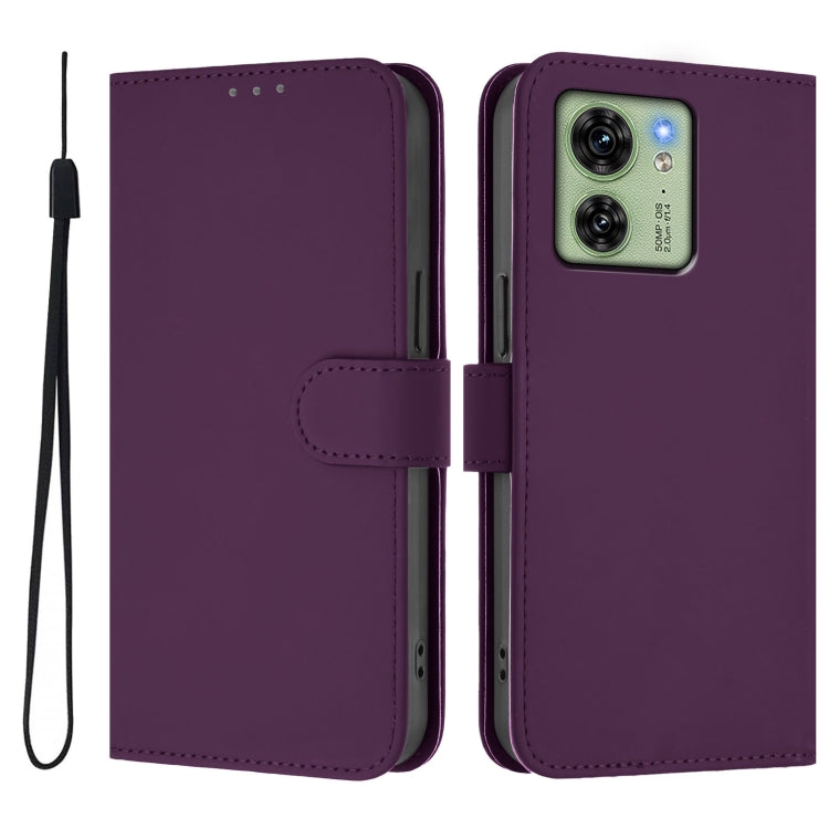 For Motorola Edge 40 5G Global Skin Feel Solid Color Leather Phone Case with Lanyard
