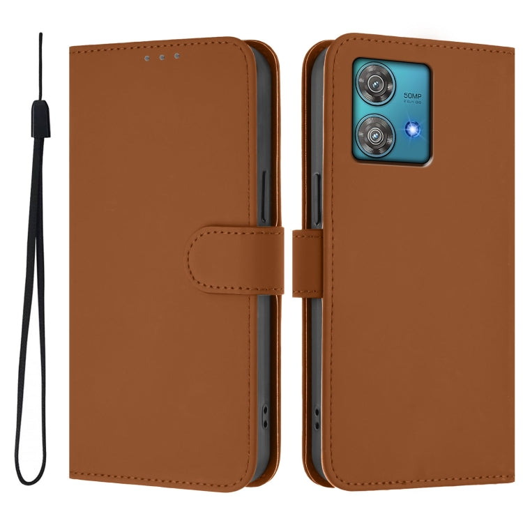 For Motorola Edge 40 Neo 5G Skin Feel Solid Color Leather Phone Case with Lanyard