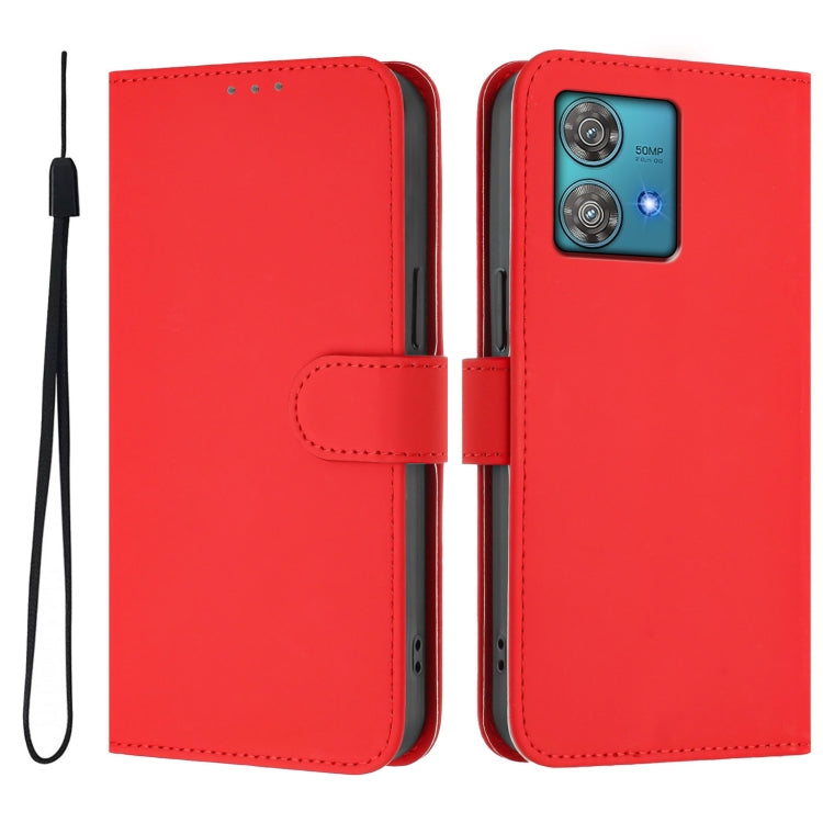 For Motorola Edge 40 Neo 5G Skin Feel Solid Color Leather Phone Case with Lanyard