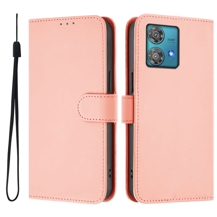 For Motorola Edge 40 Neo 5G Skin Feel Solid Color Leather Phone Case with Lanyard