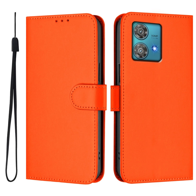 For Motorola Edge 40 Neo 5G Skin Feel Solid Color Leather Phone Case with Lanyard