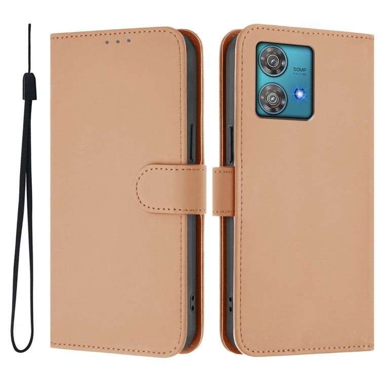 For Motorola Edge 40 Neo 5G Skin Feel Solid Color Leather Phone Case with Lanyard