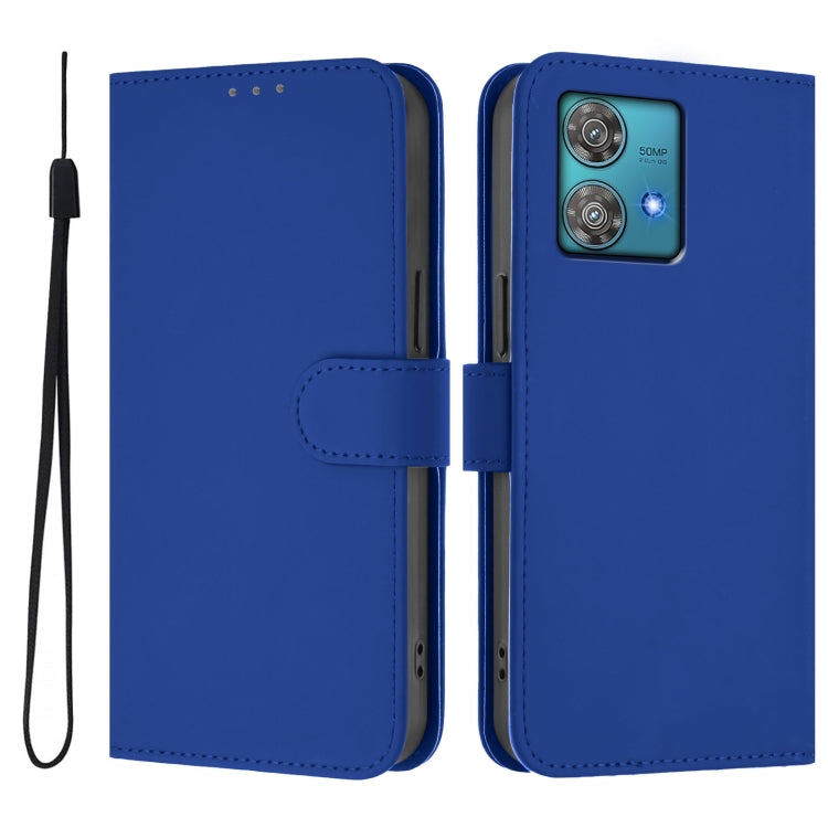For Motorola Edge 40 Neo 5G Skin Feel Solid Color Leather Phone Case with Lanyard