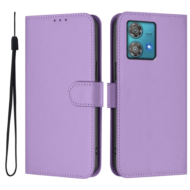 For Motorola Edge 40 Neo 5G Skin Feel Solid Color Leather Phone Case with Lanyard
