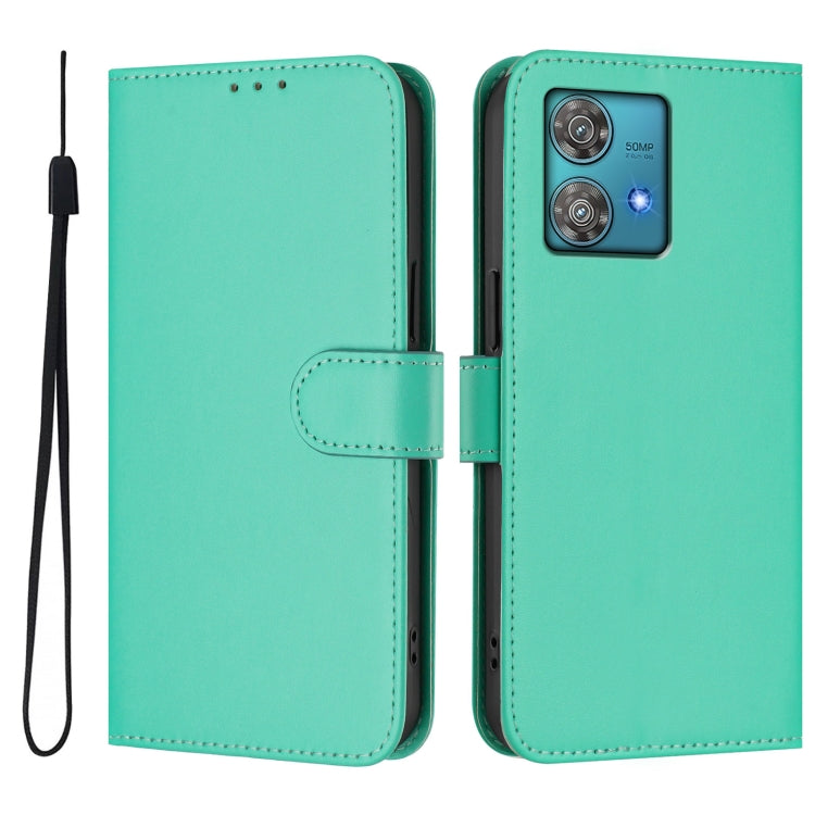 For Motorola Edge 40 Neo 5G Skin Feel Solid Color Leather Phone Case with Lanyard