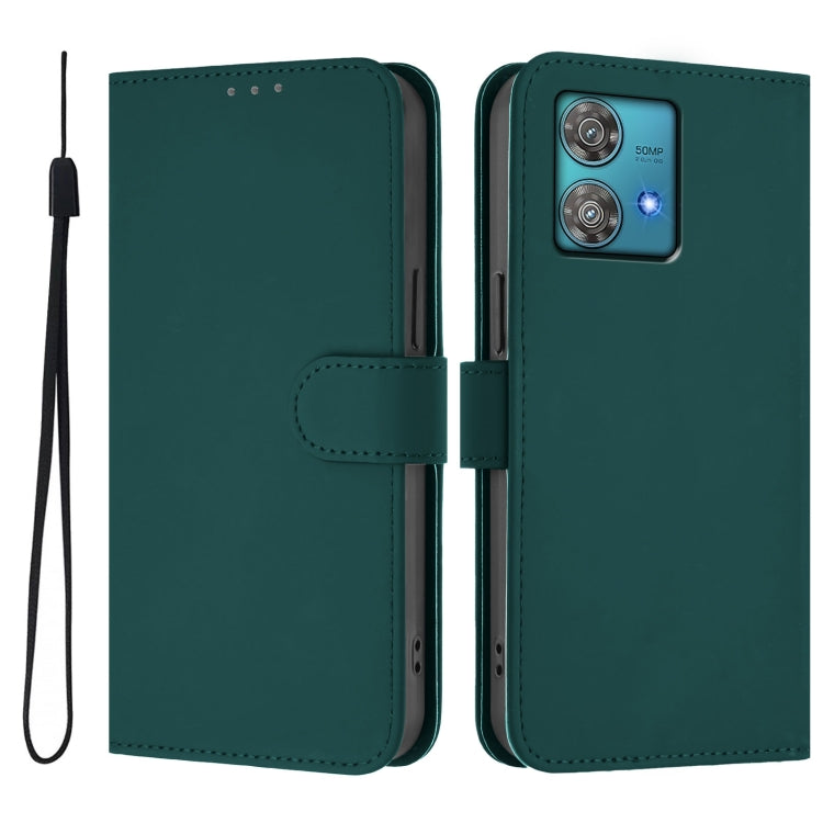 For Motorola Edge 40 Neo 5G Skin Feel Solid Color Leather Phone Case with Lanyard