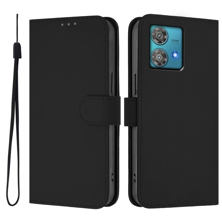 For Motorola Edge 40 Neo 5G Skin Feel Solid Color Leather Phone Case with Lanyard