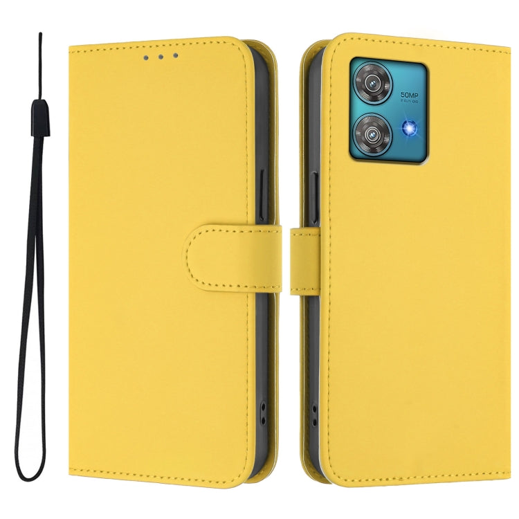 For Motorola Edge 40 Neo 5G Skin Feel Solid Color Leather Phone Case with Lanyard