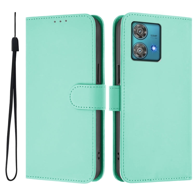 For Motorola Edge 40 Neo 5G Skin Feel Solid Color Leather Phone Case with Lanyard