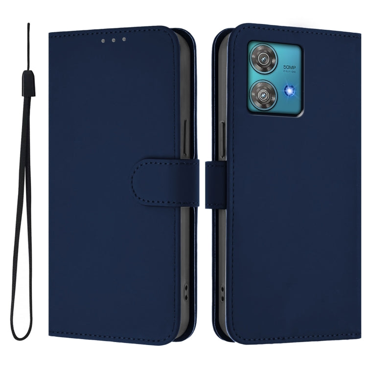 For Motorola Edge 40 Neo 5G Skin Feel Solid Color Leather Phone Case with Lanyard