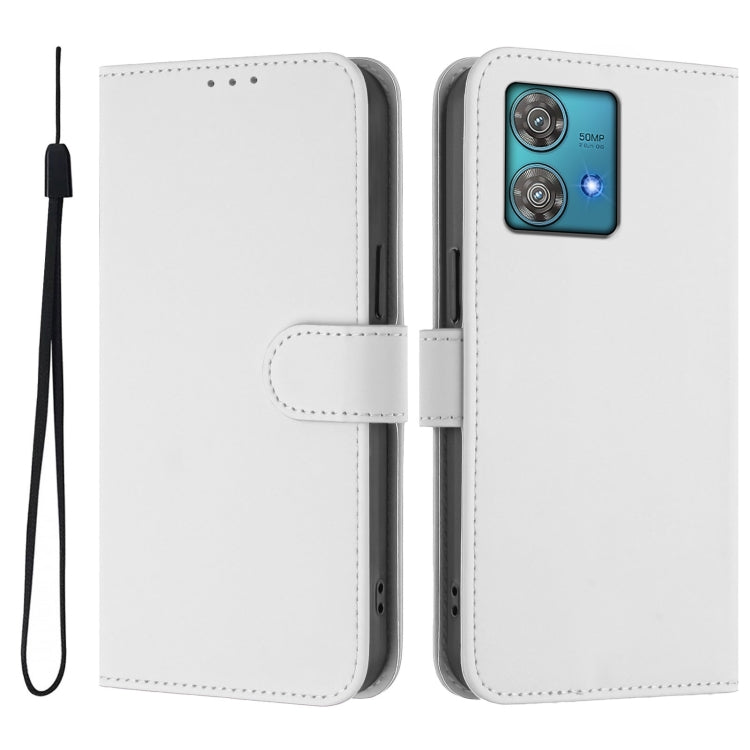 For Motorola Edge 40 Neo 5G Skin Feel Solid Color Leather Phone Case with Lanyard