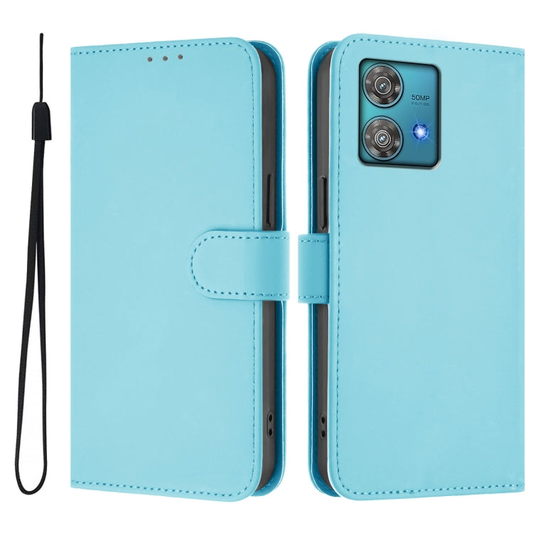 For Motorola Edge 40 Neo 5G Skin Feel Solid Color Leather Phone Case with Lanyard