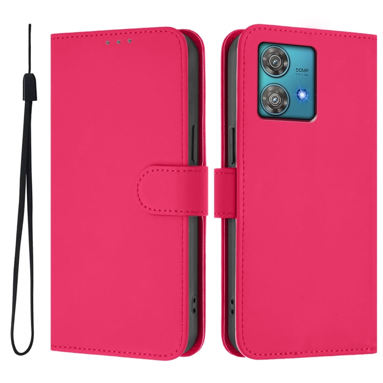 For Motorola Edge 40 Neo 5G Skin Feel Solid Color Leather Phone Case with Lanyard