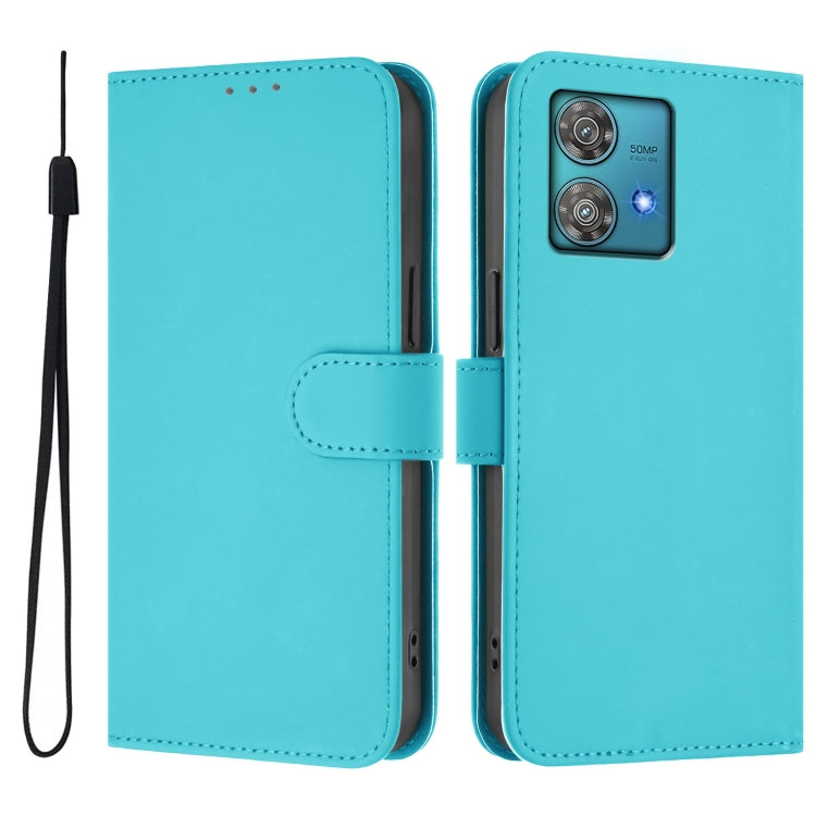 For Motorola Edge 40 Neo 5G Skin Feel Solid Color Leather Phone Case with Lanyard