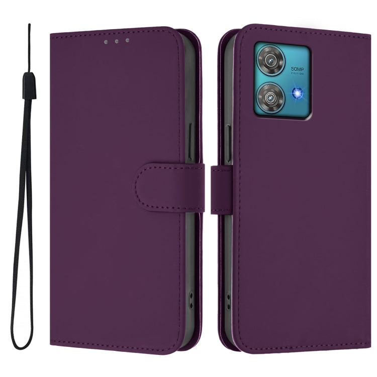 For Motorola Edge 40 Neo 5G Skin Feel Solid Color Leather Phone Case with Lanyard
