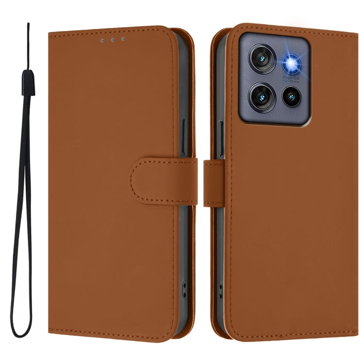 For Motorola Edge 50 Neo Skin Feel Solid Color Leather Phone Case with Lanyard