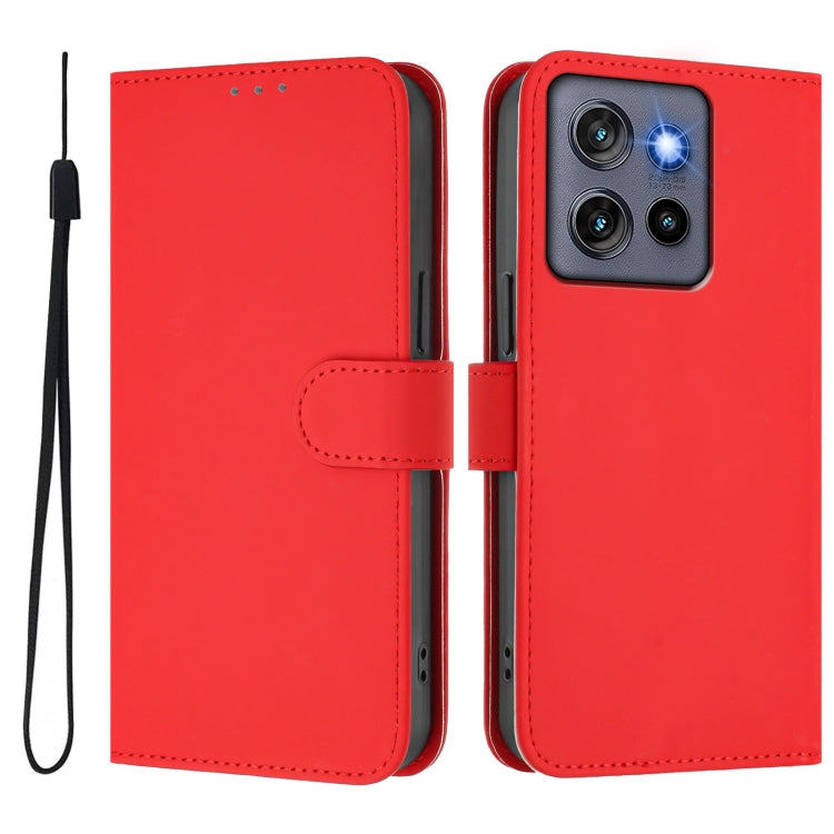 For Motorola Edge 50 Neo Skin Feel Solid Color Leather Phone Case with Lanyard