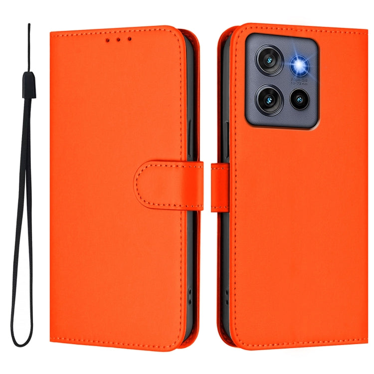 For Motorola Edge 50 Neo Skin Feel Solid Color Leather Phone Case with Lanyard