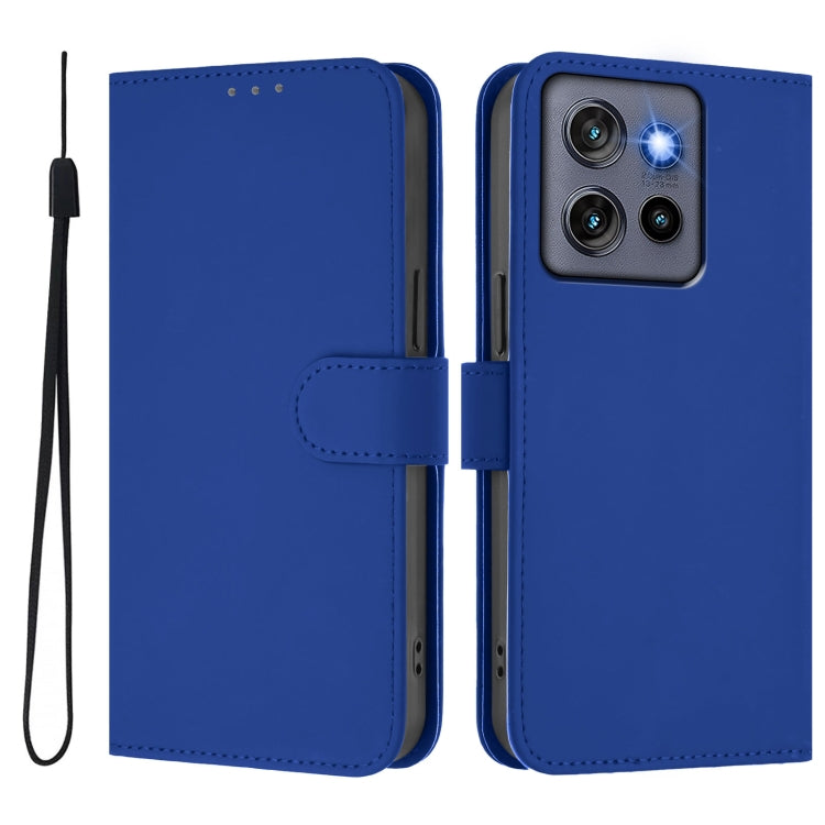 For Motorola Edge 50 Neo Skin Feel Solid Color Leather Phone Case with Lanyard