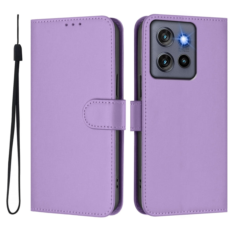 For Motorola Edge 50 Neo Skin Feel Solid Color Leather Phone Case with Lanyard