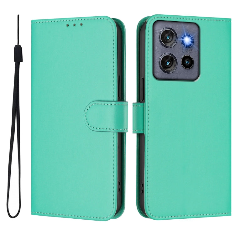 For Motorola Edge 50 Neo Skin Feel Solid Color Leather Phone Case with Lanyard