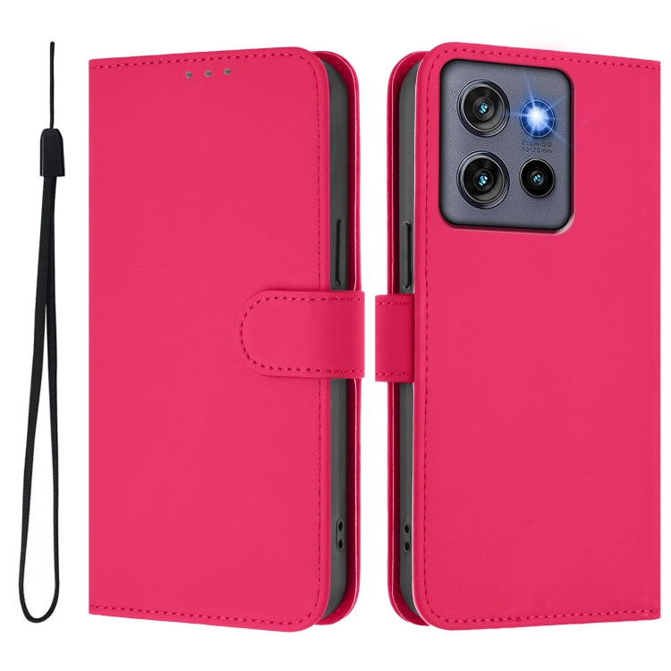 For Motorola Edge 50 Neo Skin Feel Solid Color Leather Phone Case with Lanyard