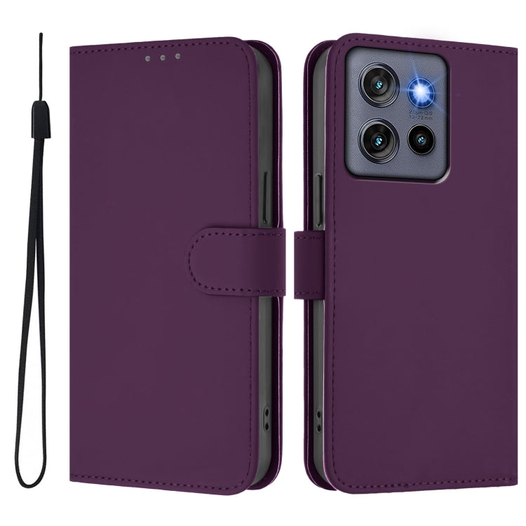 For Motorola Edge 50 Neo Skin Feel Solid Color Leather Phone Case with Lanyard