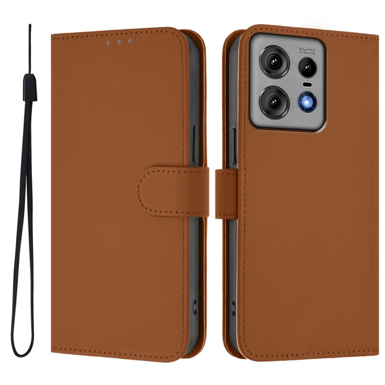For Motorola Edge 50 Pro Skin Feel Solid Color Leather Phone Case with Lanyard