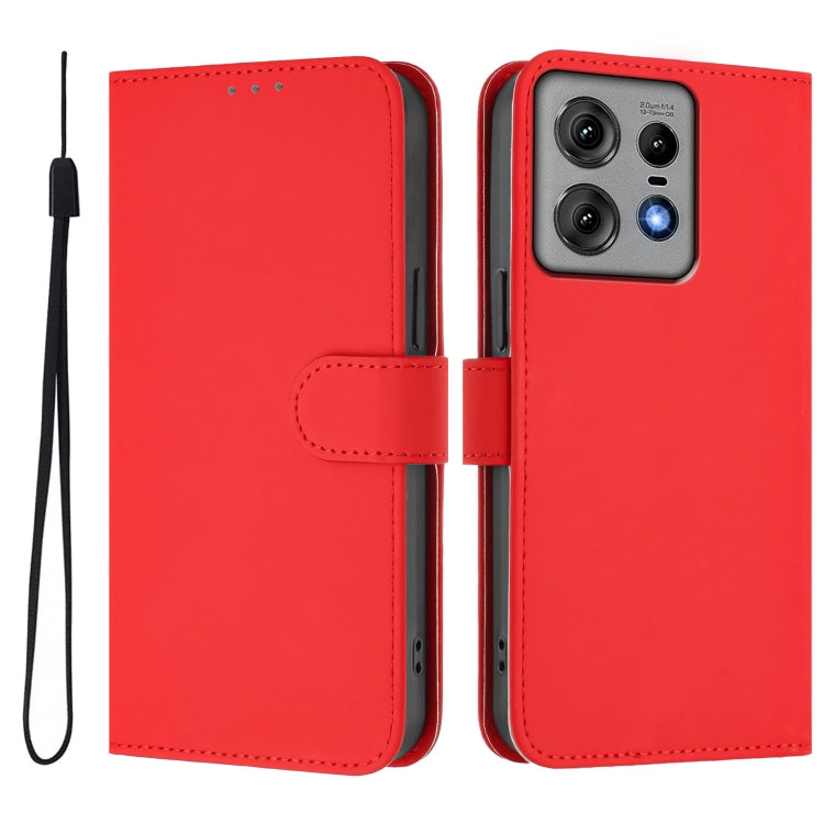 For Motorola Edge 50 Pro Skin Feel Solid Color Leather Phone Case with Lanyard