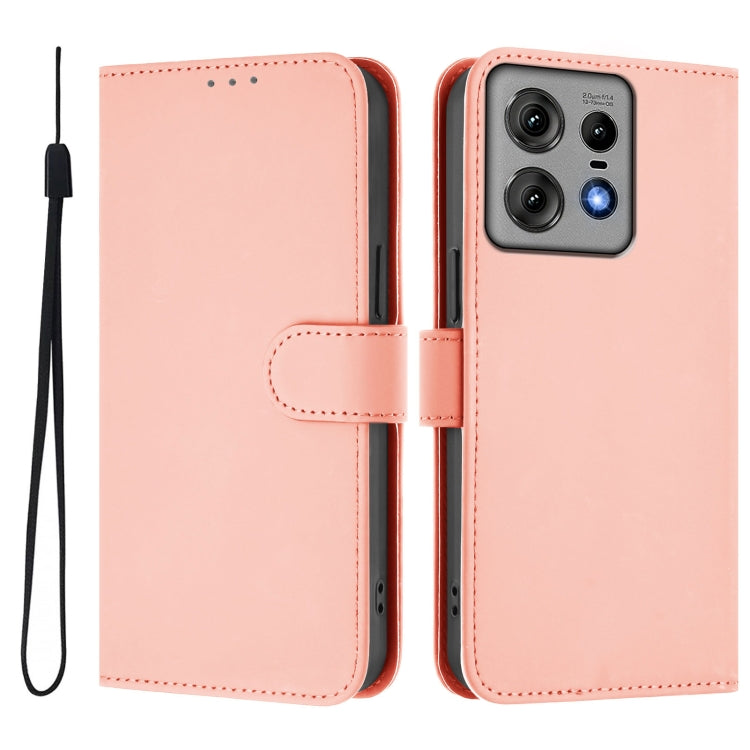 For Motorola Edge 50 Pro Skin Feel Solid Color Leather Phone Case with Lanyard