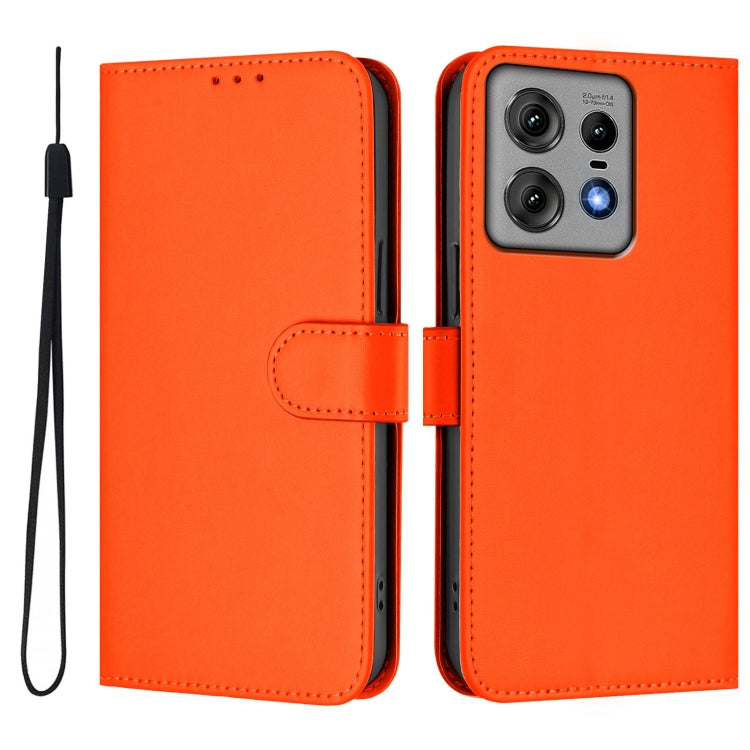 For Motorola Edge 50 Pro Skin Feel Solid Color Leather Phone Case with Lanyard