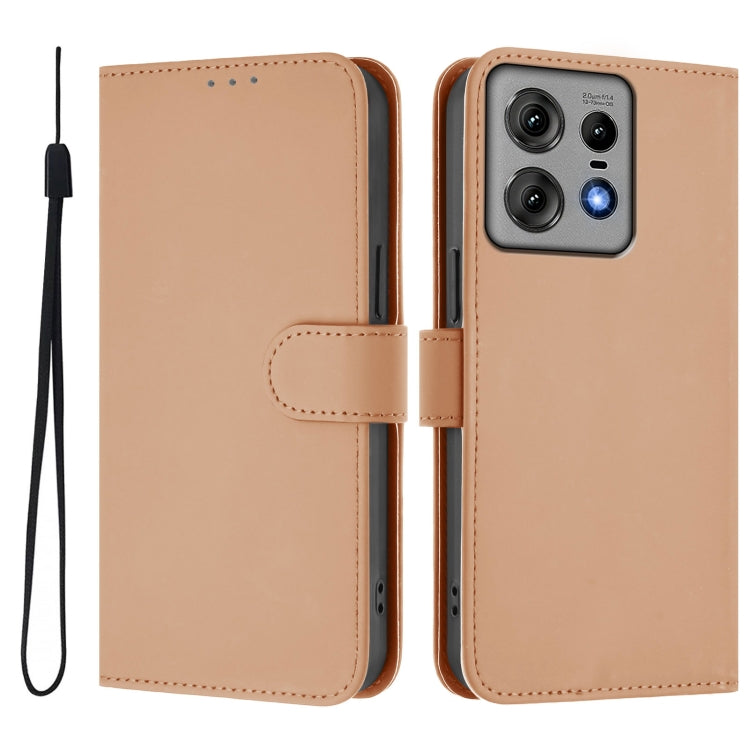 For Motorola Edge 50 Pro Skin Feel Solid Color Leather Phone Case with Lanyard