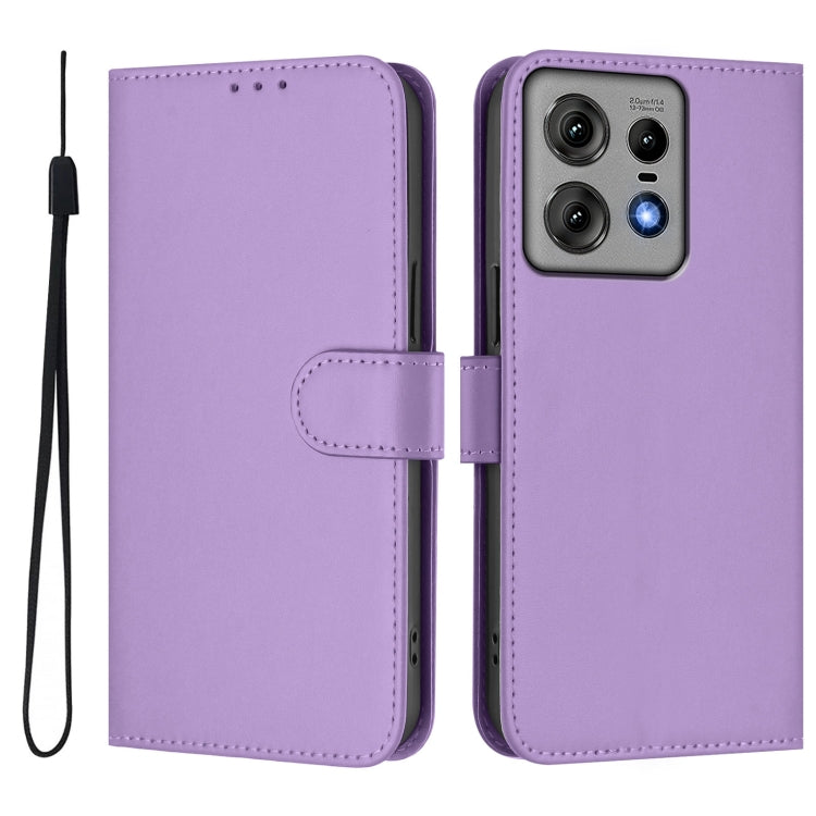 For Motorola Edge 50 Pro Skin Feel Solid Color Leather Phone Case with Lanyard