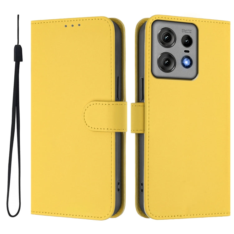 For Motorola Edge 50 Pro Skin Feel Solid Color Leather Phone Case with Lanyard