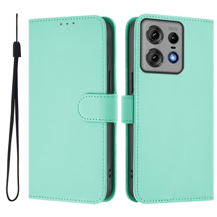 For Motorola Edge 50 Pro Skin Feel Solid Color Leather Phone Case with Lanyard