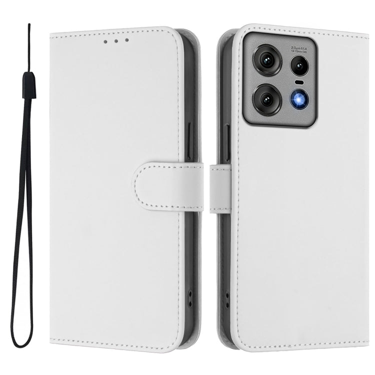 For Motorola Edge 50 Pro Skin Feel Solid Color Leather Phone Case with Lanyard