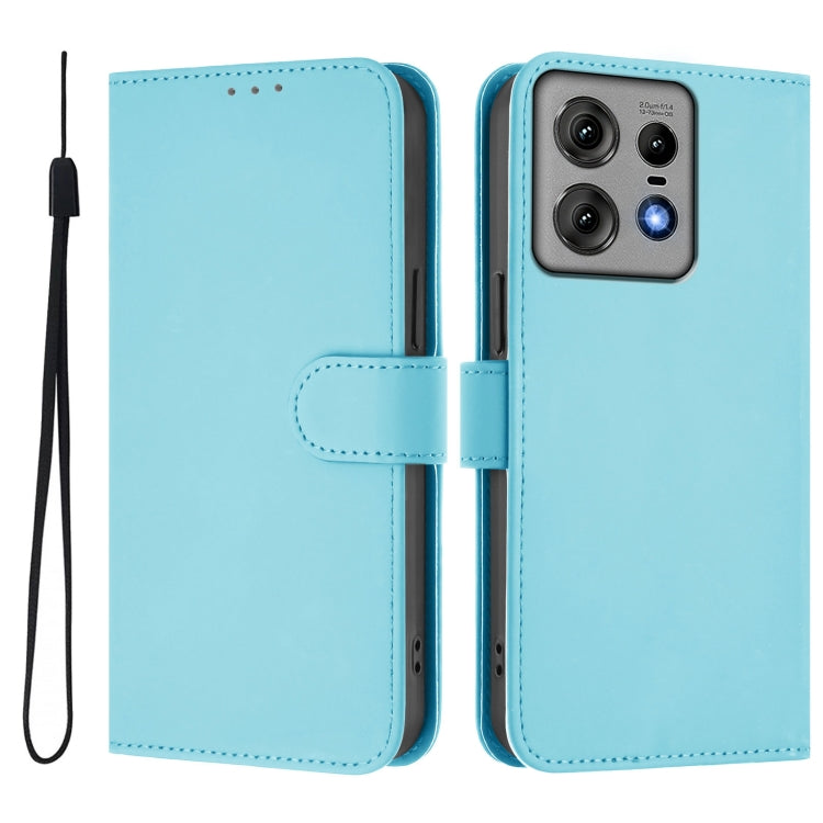 For Motorola Edge 50 Pro Skin Feel Solid Color Leather Phone Case with Lanyard