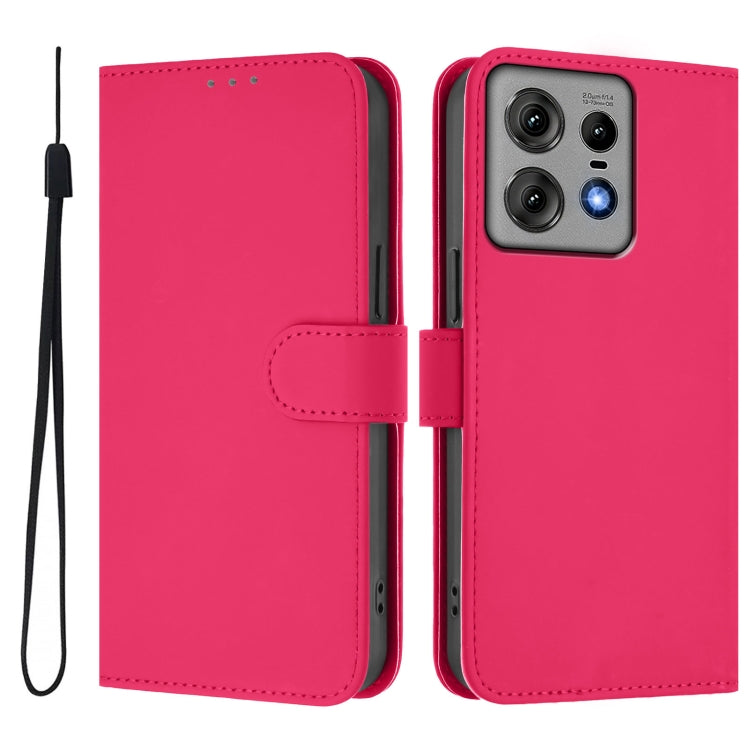 For Motorola Edge 50 Pro Skin Feel Solid Color Leather Phone Case with Lanyard