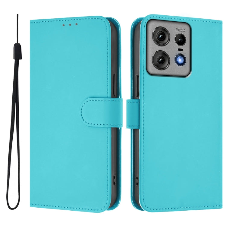 For Motorola Edge 50 Pro Skin Feel Solid Color Leather Phone Case with Lanyard