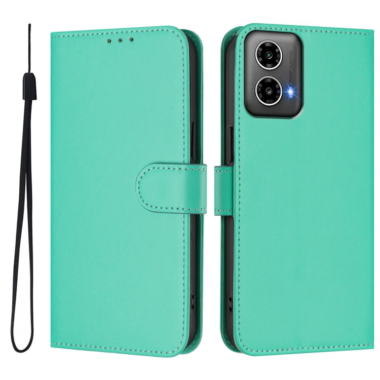 For Motorola Moto G34 Global Skin Feel Solid Color Leather Phone Case with Lanyard