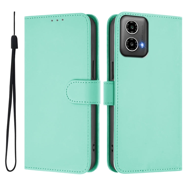 For Motorola Moto G34 Global Skin Feel Solid Color Leather Phone Case with Lanyard