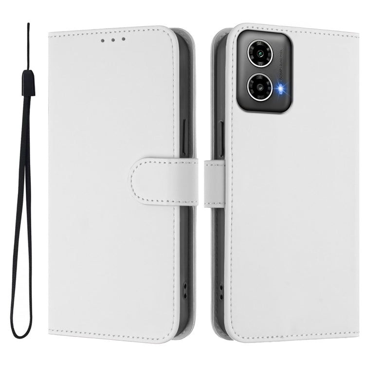 For Motorola Moto G34 Global Skin Feel Solid Color Leather Phone Case with Lanyard