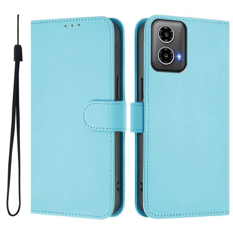For Motorola Moto G34 Global Skin Feel Solid Color Leather Phone Case with Lanyard