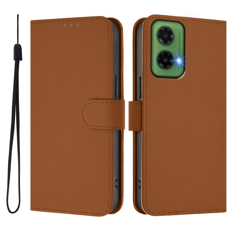 For Motorola Moto G35 Skin Feel Solid Color Leather Phone Case with Lanyard