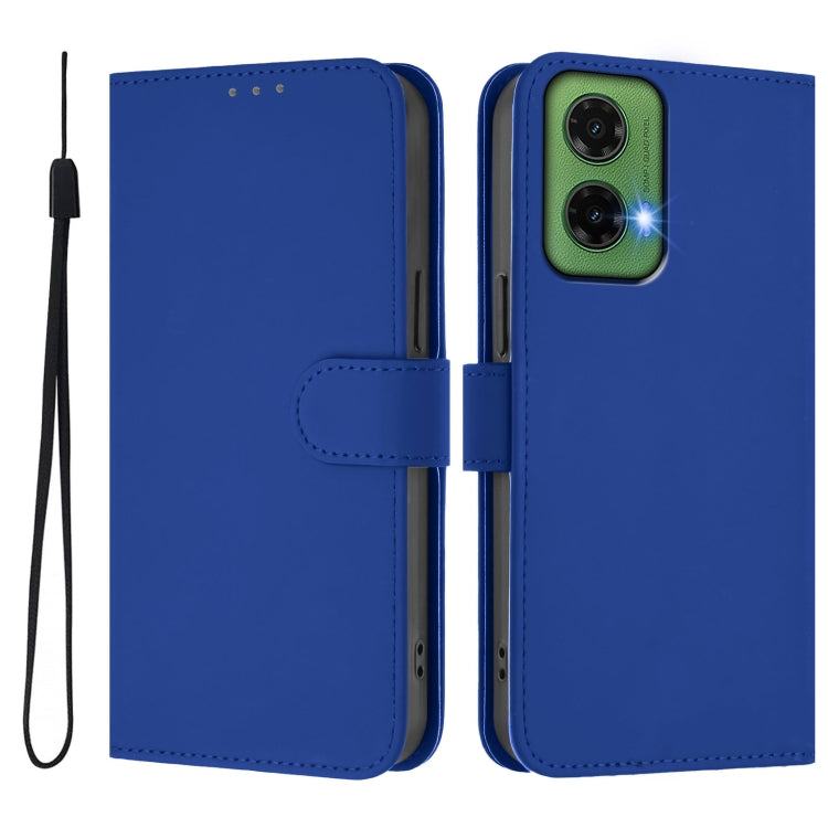 For Motorola Moto G35 Skin Feel Solid Color Leather Phone Case with Lanyard