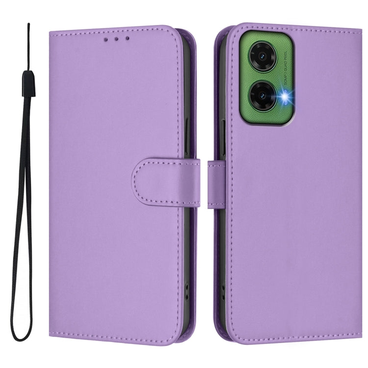 For Motorola Moto G35 Skin Feel Solid Color Leather Phone Case with Lanyard