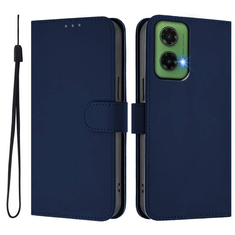 For Motorola Moto G35 Skin Feel Solid Color Leather Phone Case with Lanyard