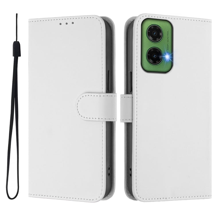 For Motorola Moto G35 Skin Feel Solid Color Leather Phone Case with Lanyard